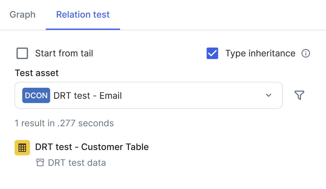 Image of Relation test tab with result