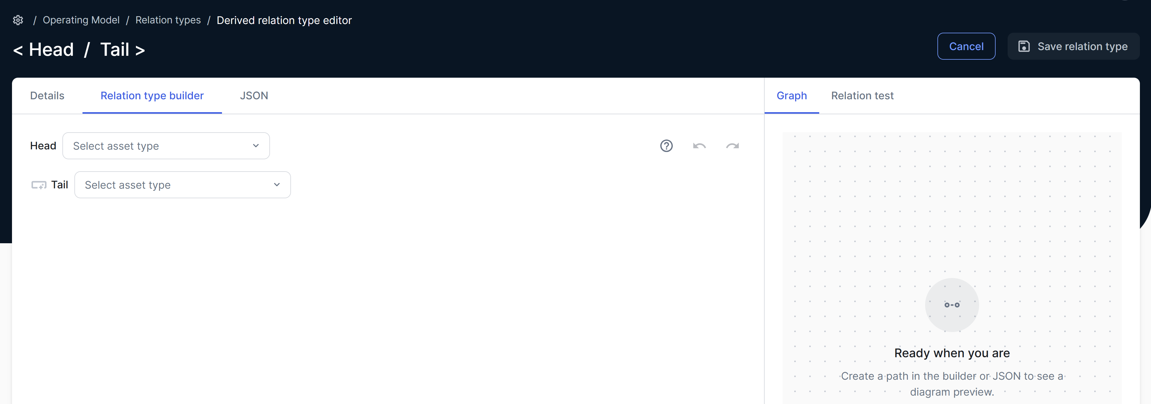 Image of the Relation type builder tab