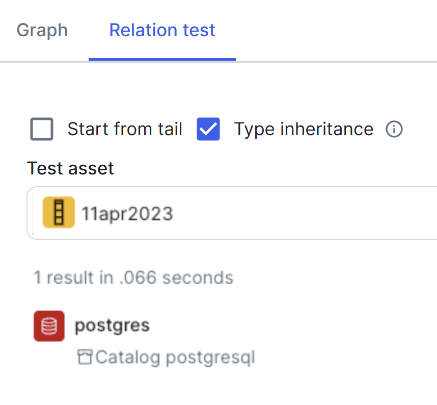 Image of the Relation test tab with results