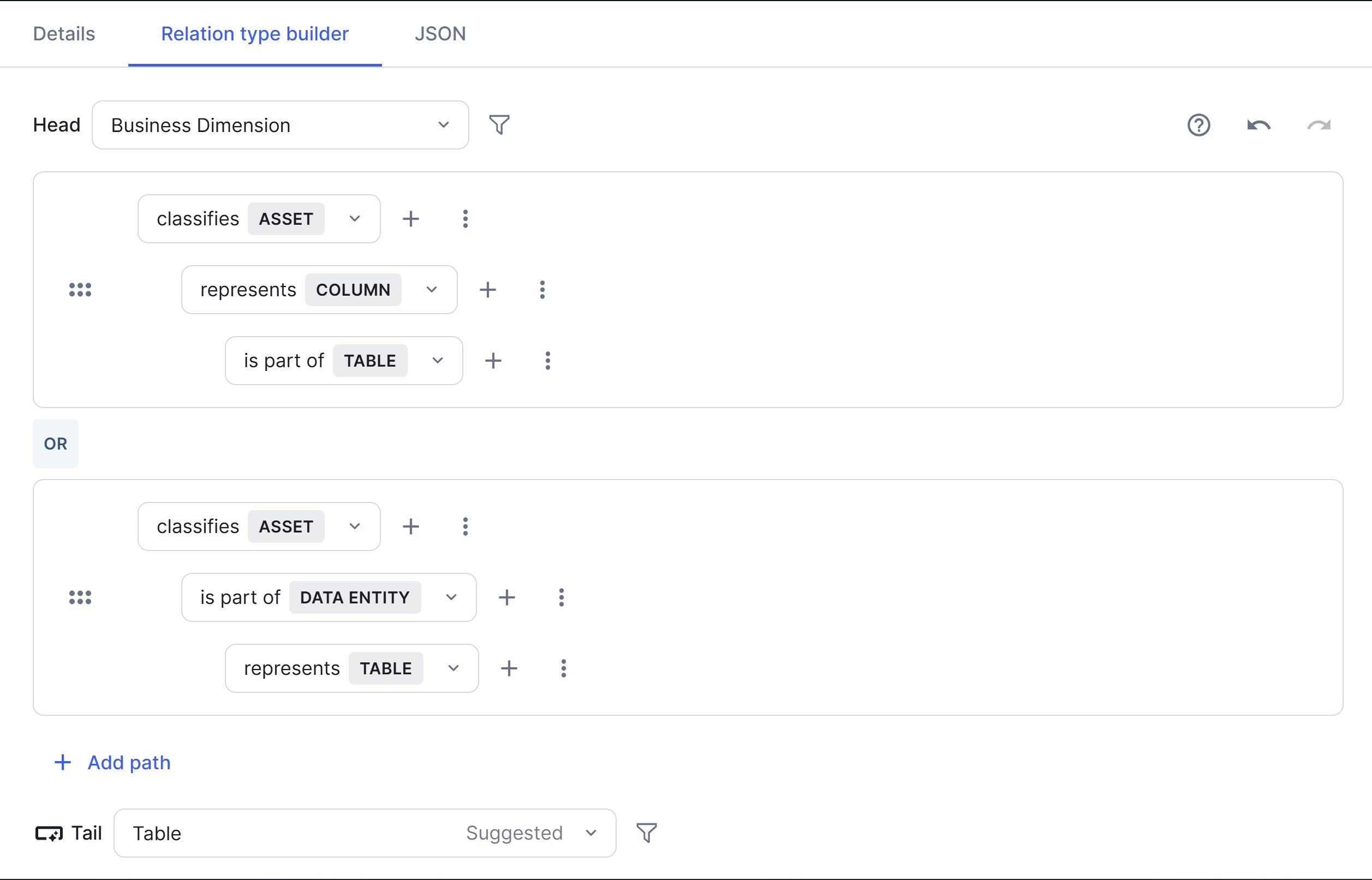 Image of the relation type builder with relation paths