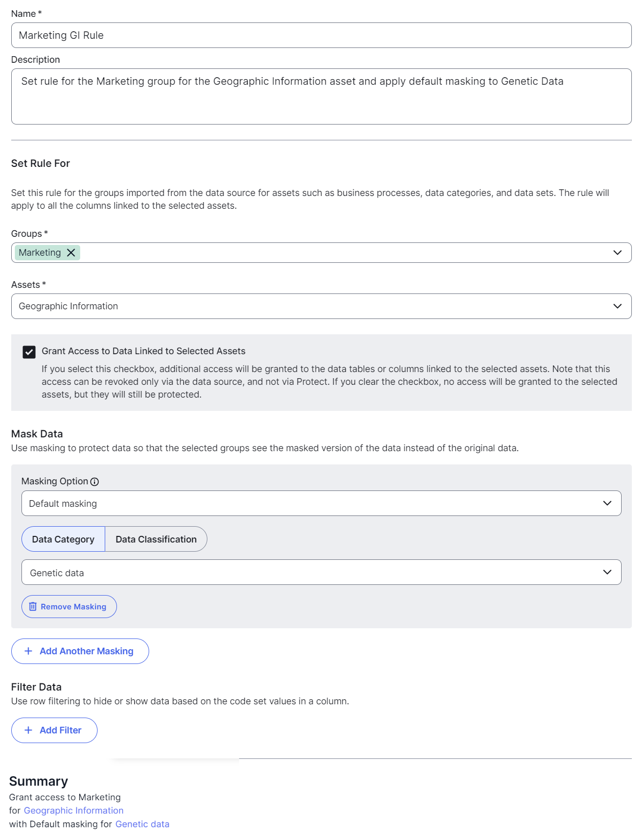 Image of the Data Access Rule dialog box