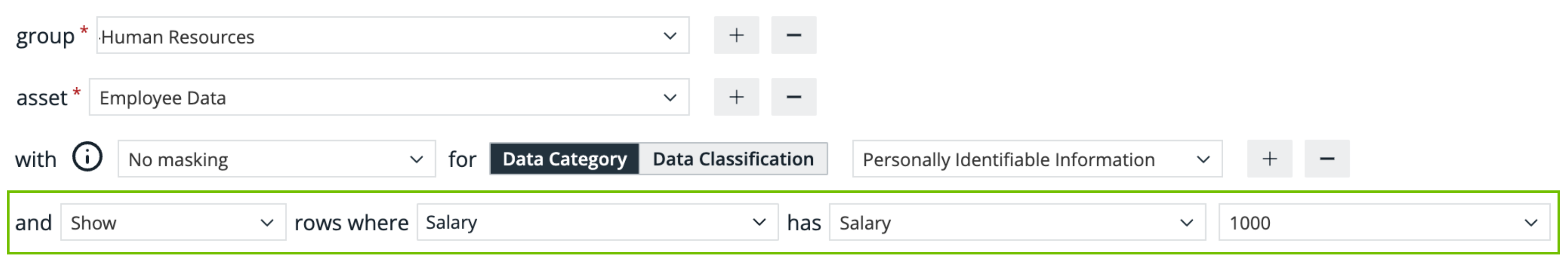 Row filter in rule