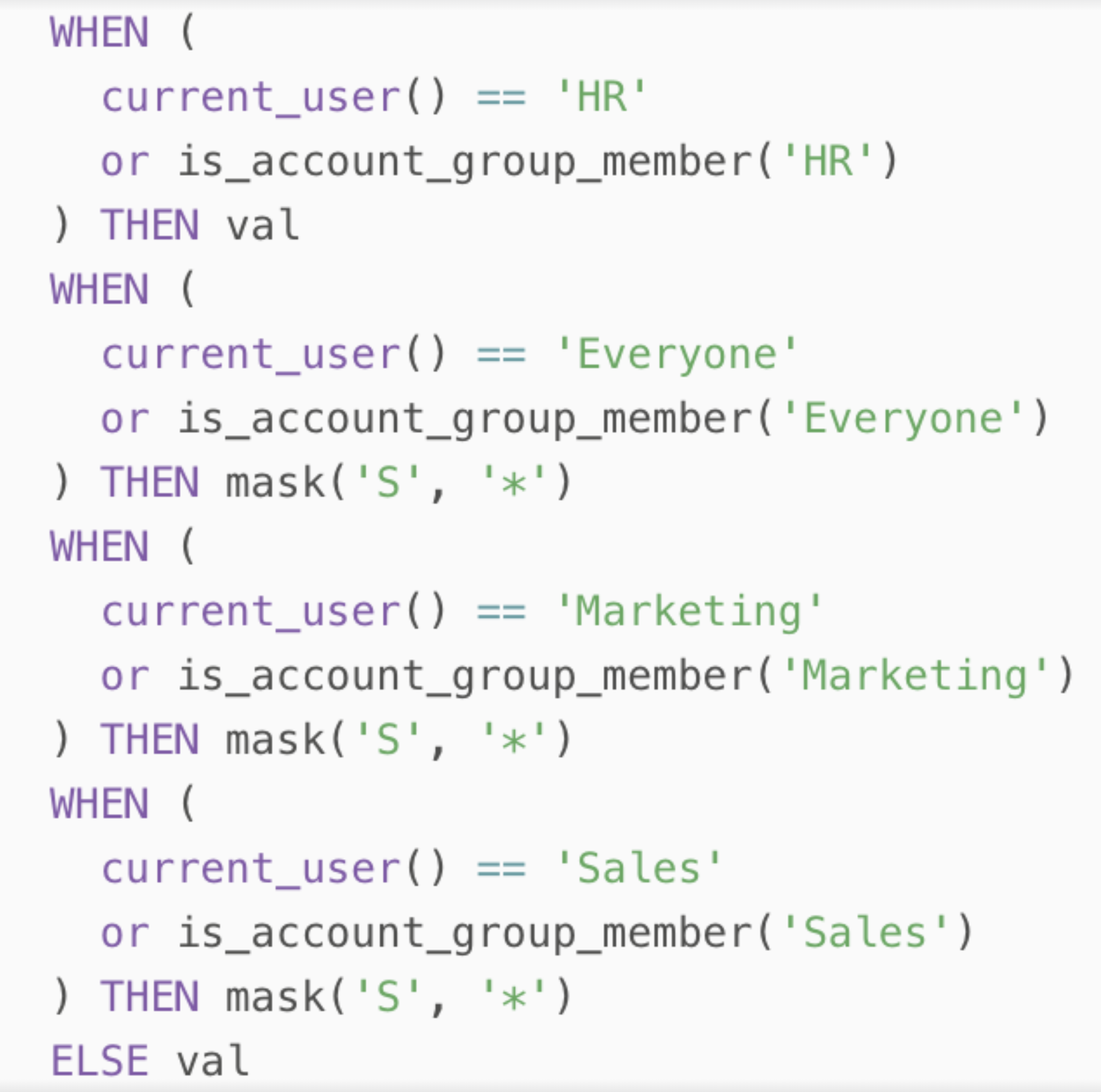 Masking policy for STRING