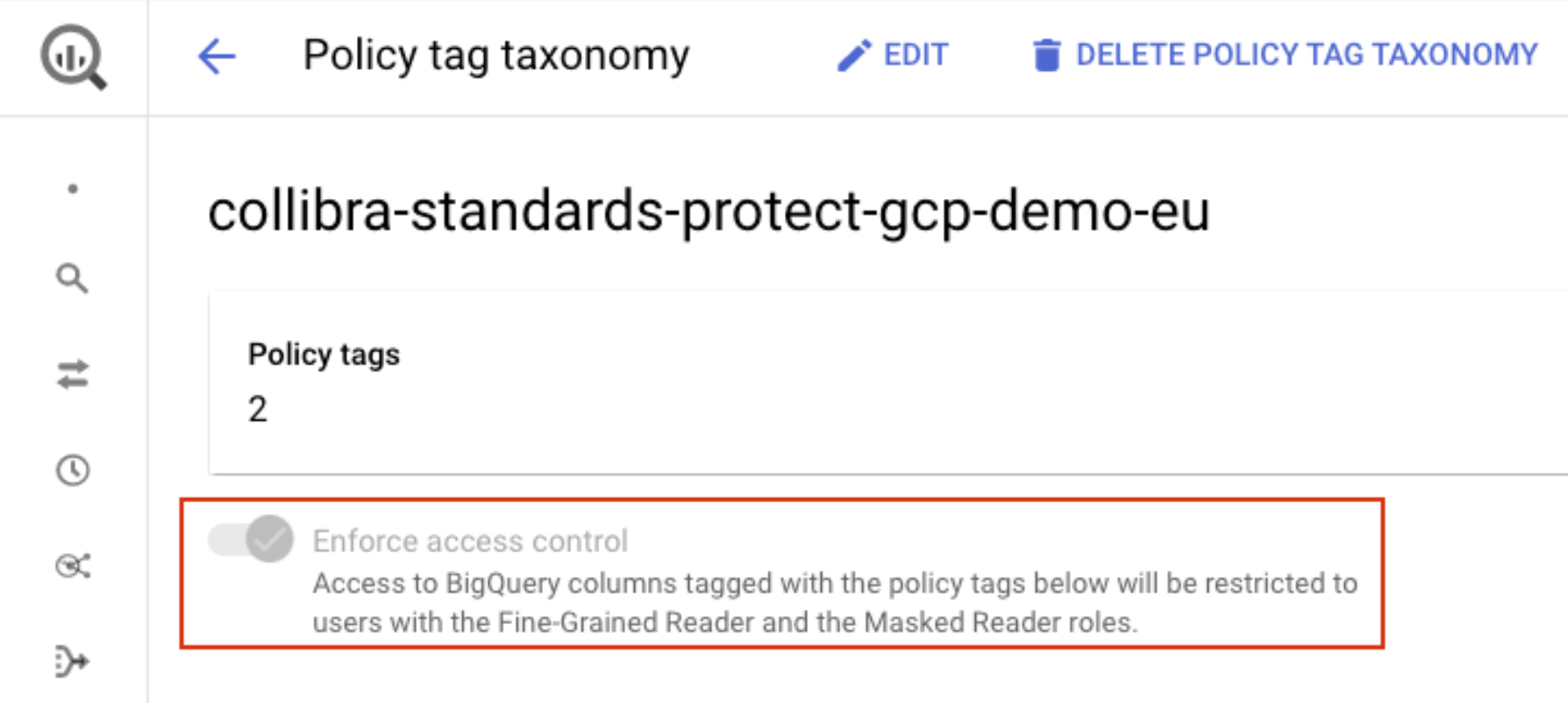Policy tag taxonomy