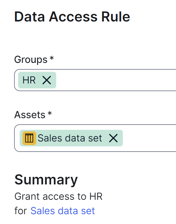 Image of the Data Access Rule dialog box with access-based protection