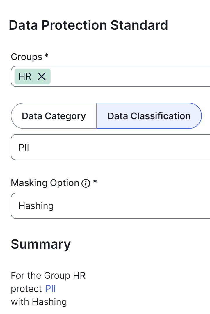 Image of the Data Protection Standard dialog box with column-based protection