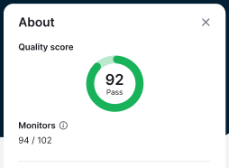screenshot of data quality score on "about" panel