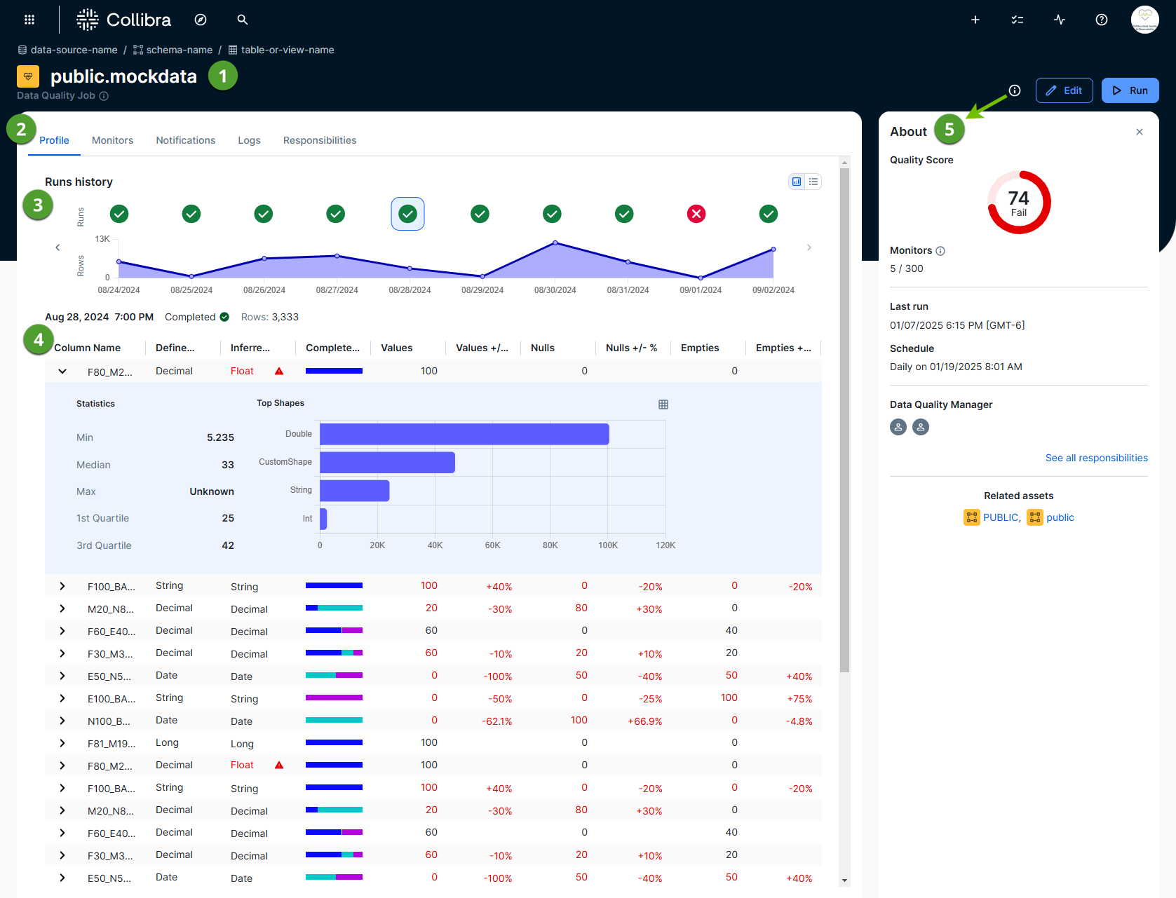 screenshot of data quality job