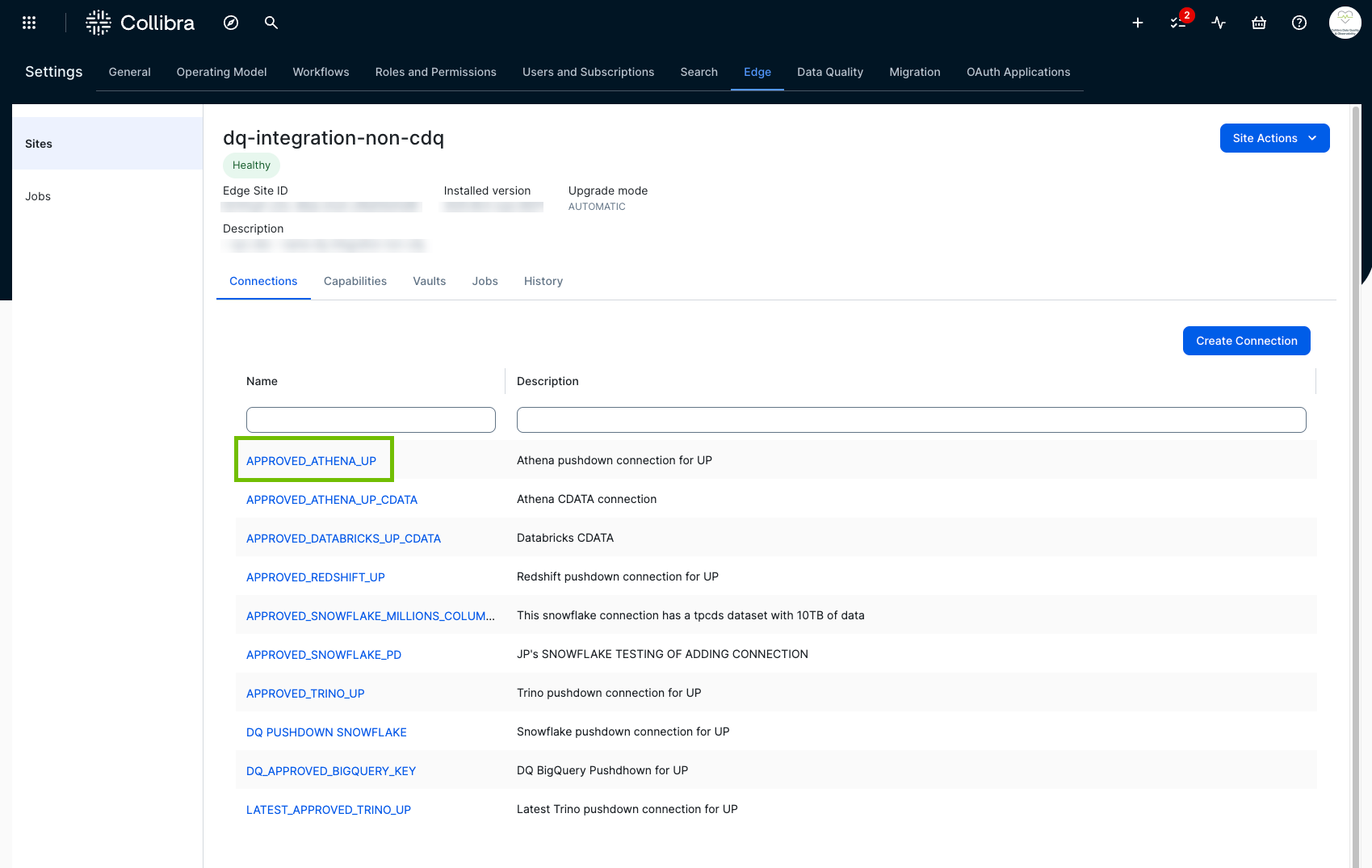 screenshot of edge connection link