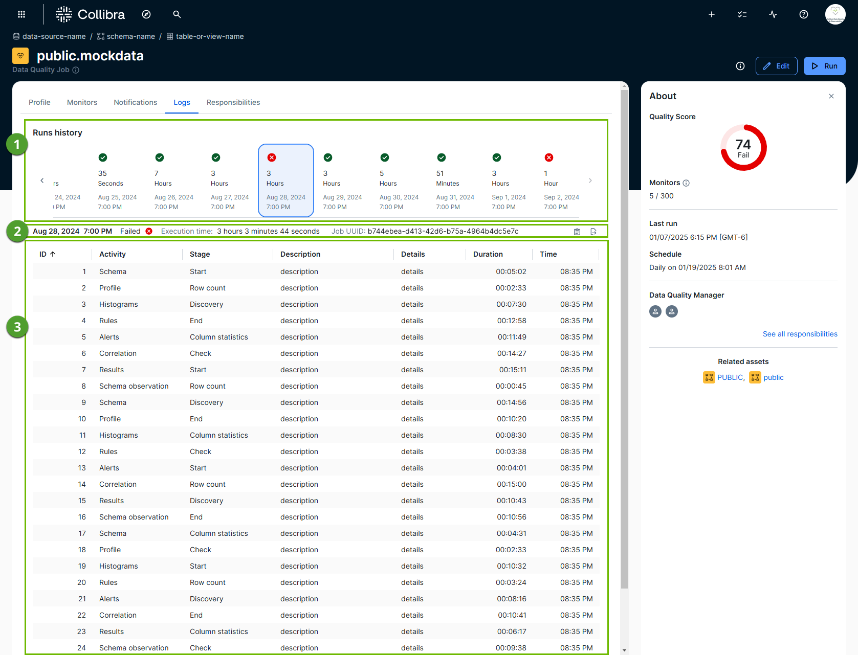 screenshot of logs tab