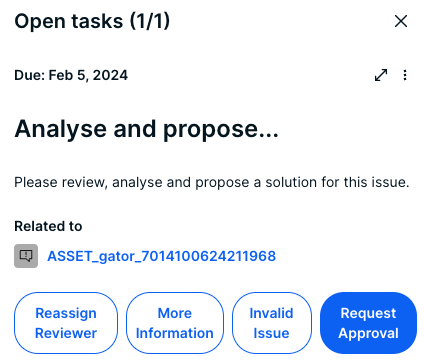 Collibra workflow task in the task bar to analyze and propose a solution for an issue