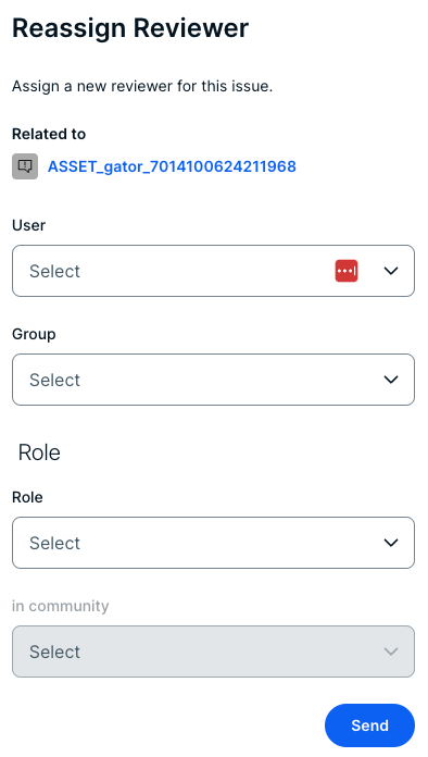 Collibra workflow form in the side pane to reassign the reviewer for an issue