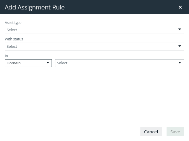 Collibra workflow assignment rules dialog box in the workflow scope section, on the workflow definition page