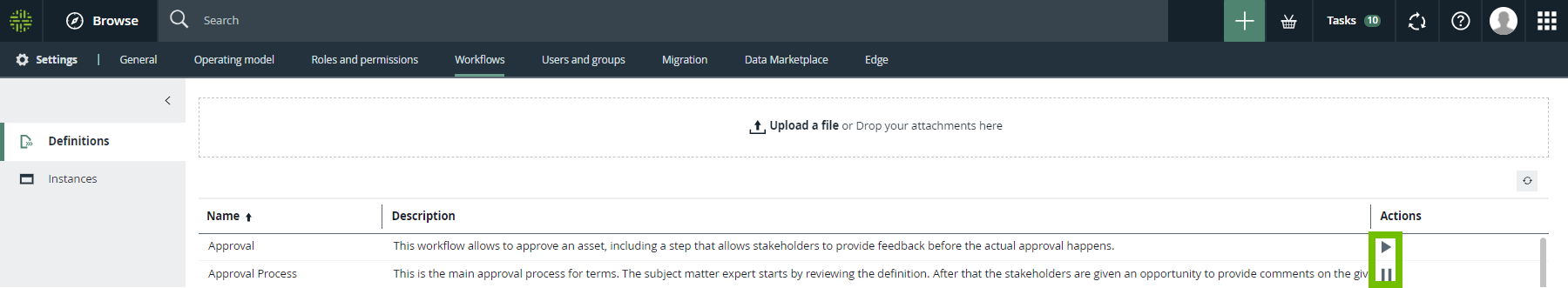 Disable a Collibra workflow from the workflow definitions table