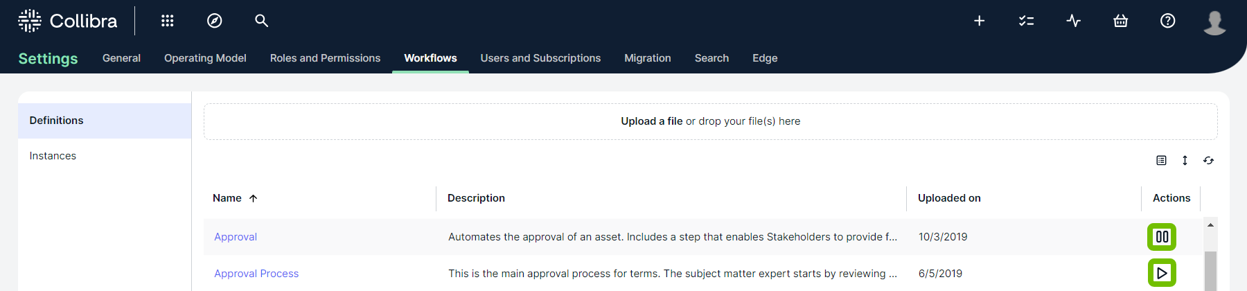 Disable a Collibra workflow from the workflow definitions table