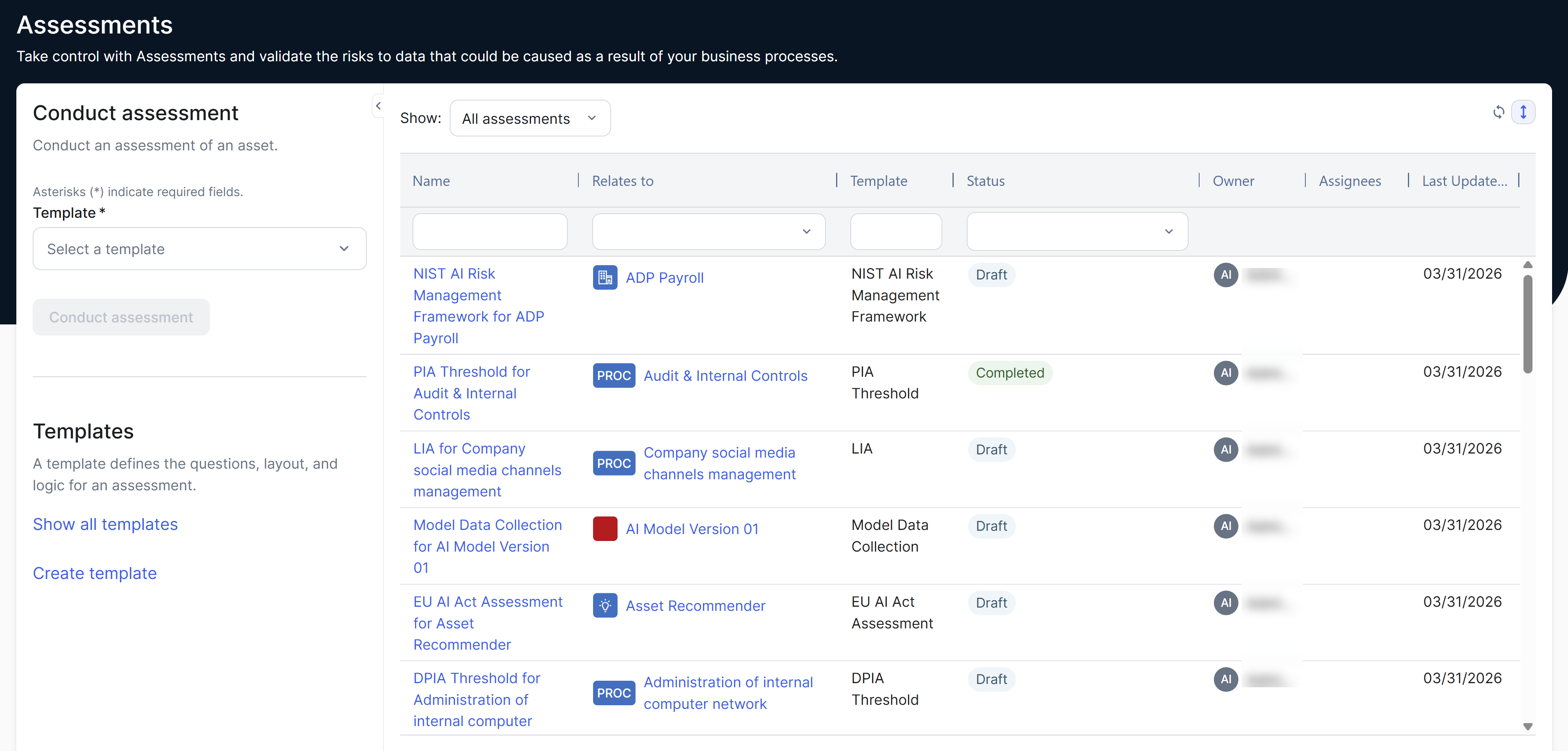 Image of Assessments landing page