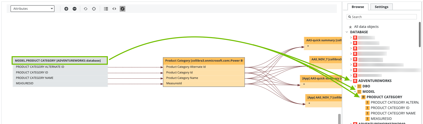 Image showing the database name, schema name, and table name in the Browse tab.