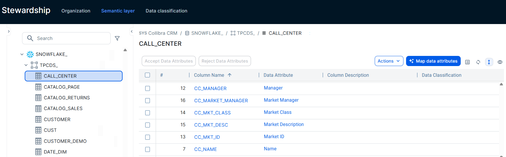 Image of the semantic assistant where a table has been selected from the hierarchy