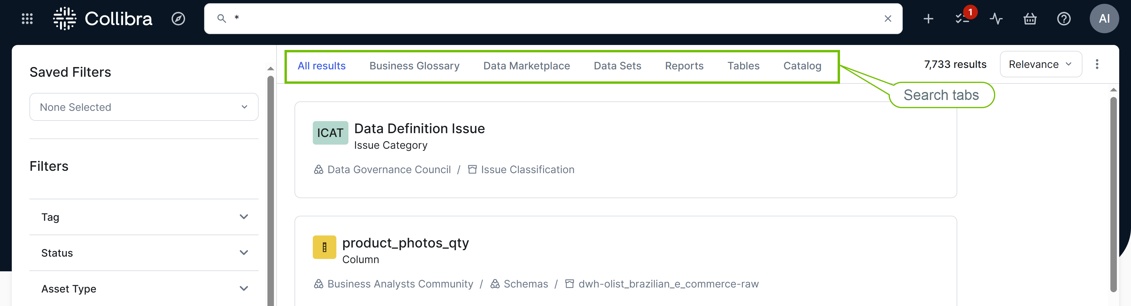 Image of search page showing search tabs