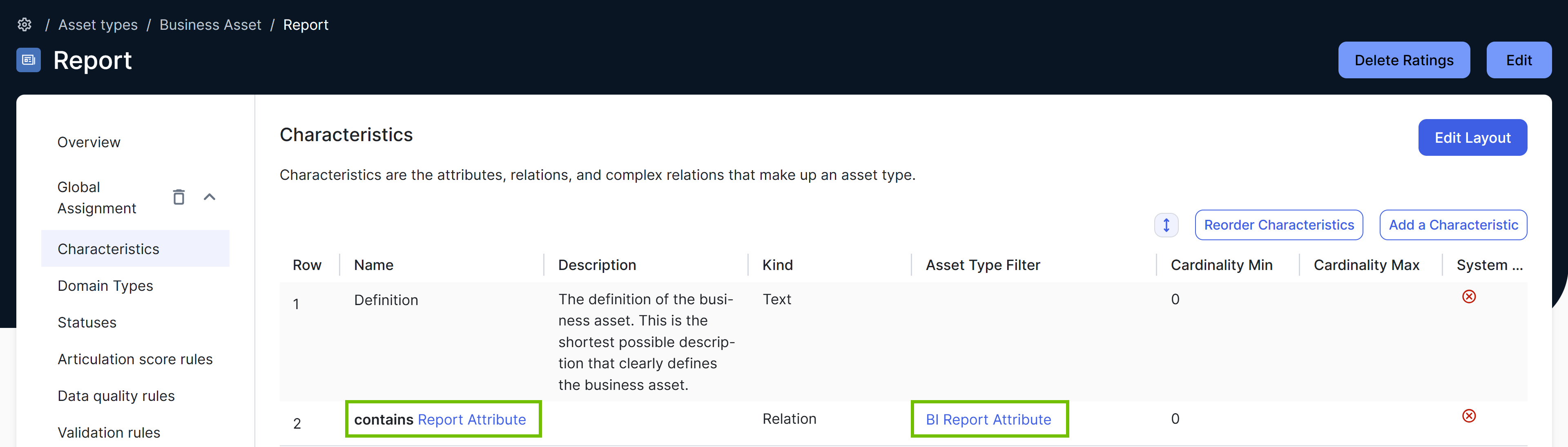 Image of the Report asset type page