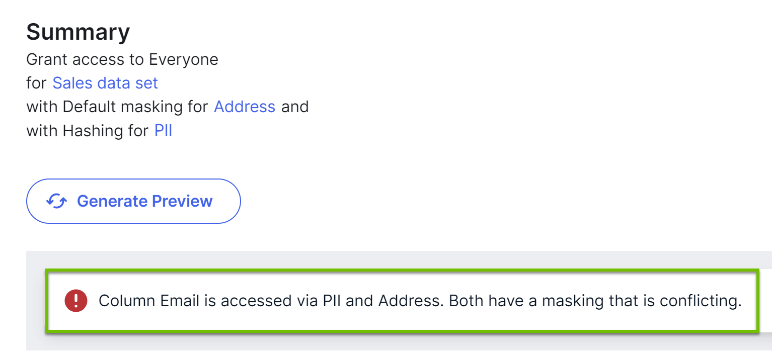 Image of the Data Access Rule dialog box showing an error message