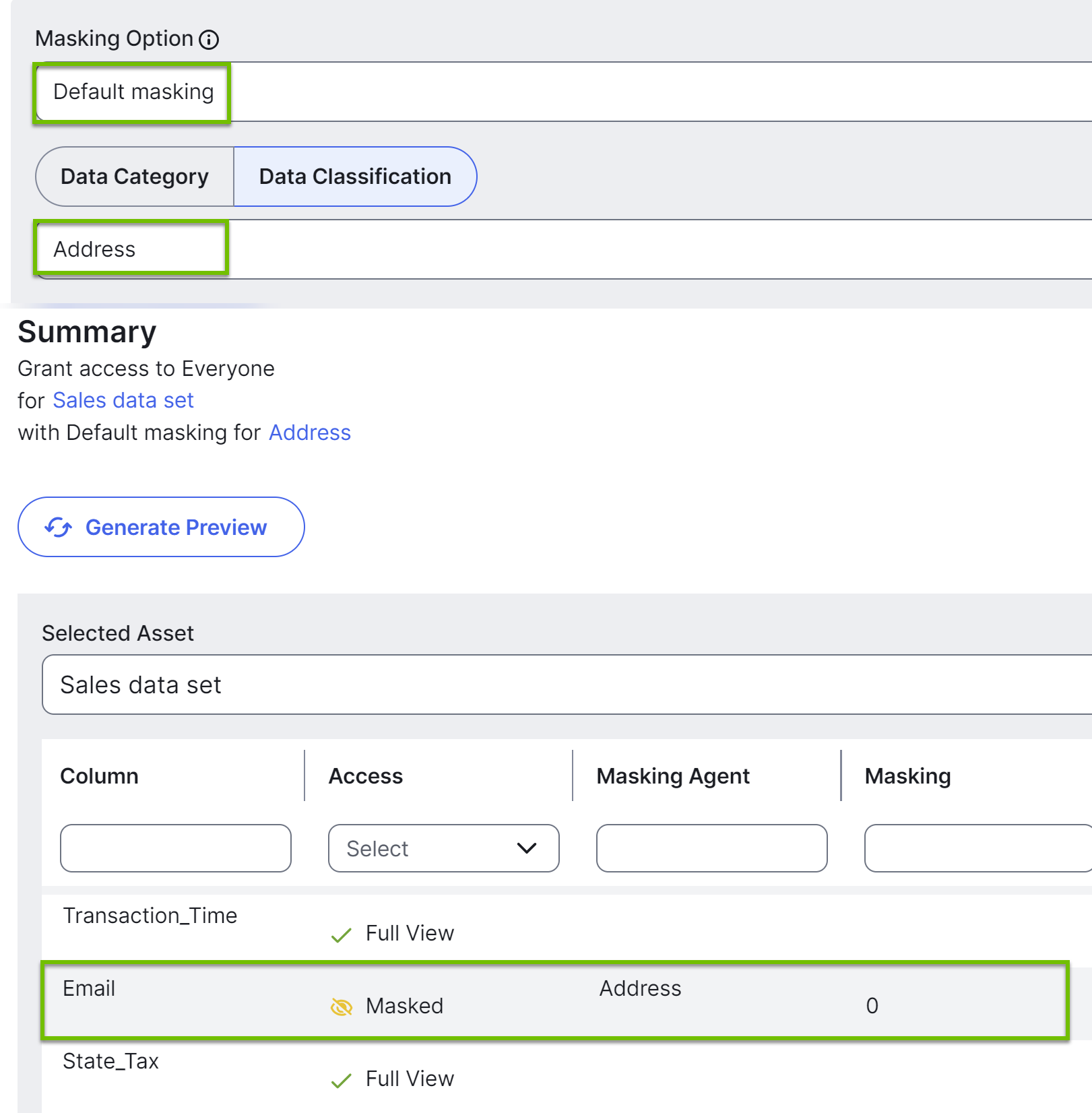 Image of the Data Access Rule dialog box