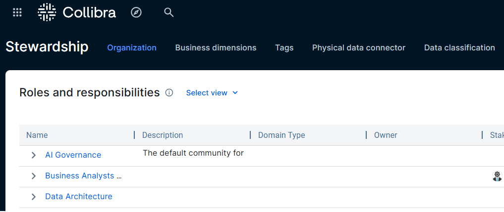 Image of the Stewardship app in the latest UI if Guided Stwardship is enabled and Semantic model editor is not.