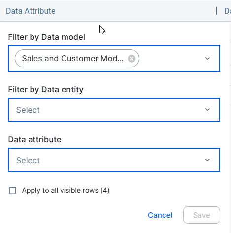Image showing the dialog box to manually map a Data Attribute to a Column Image showing the dialog box to manually map a Data Attribute to a Column