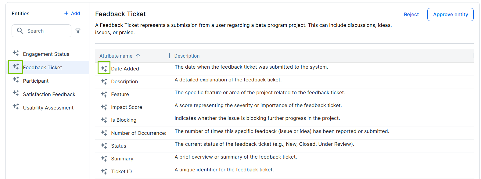 Image of how AI generated suggestions are marked in the interface