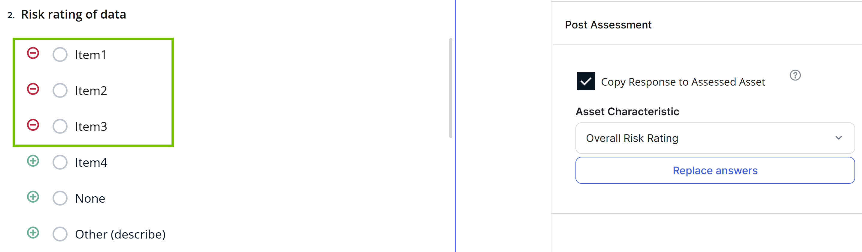Image of the Risk rating of data field showing original options