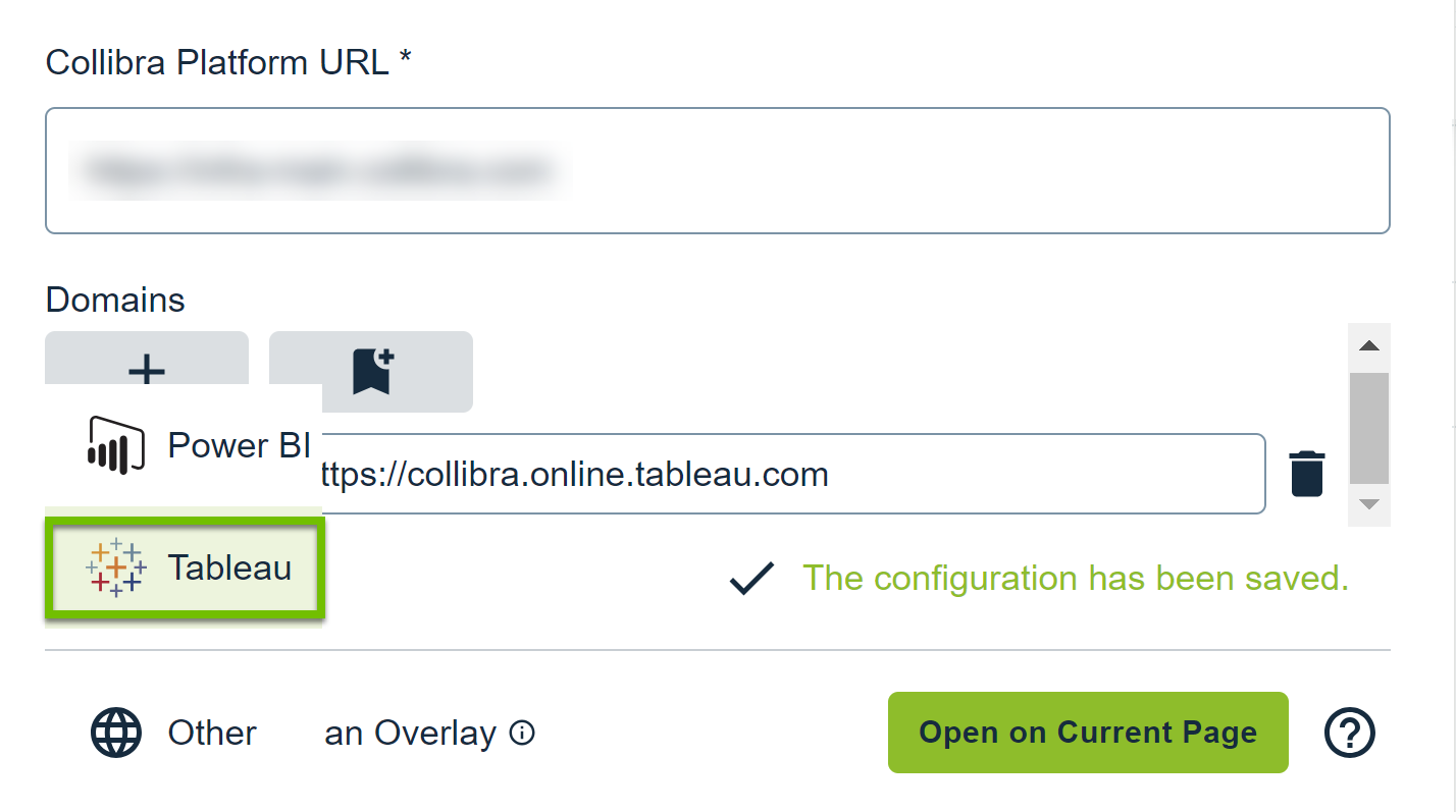 Adding Tableau domain Image showing the addition of a Tableau domain