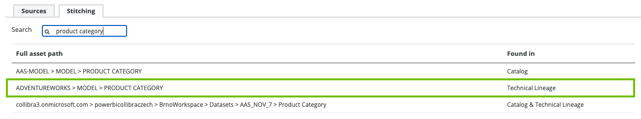 Image showing the Search field used to find the unstitched database table PRODUCT CATEGORY.