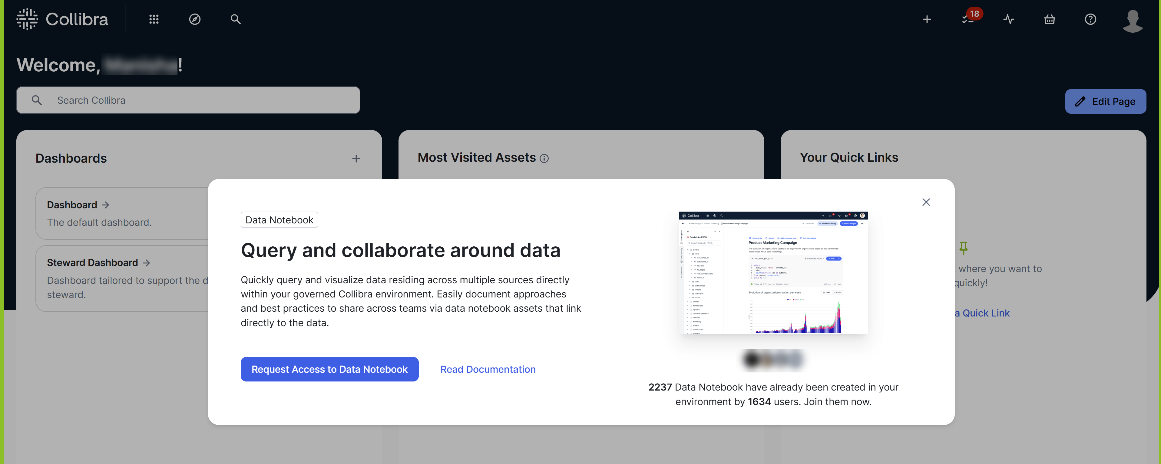 Request Access to Data Notebook button Image showing the Request Access to Data Notebook button