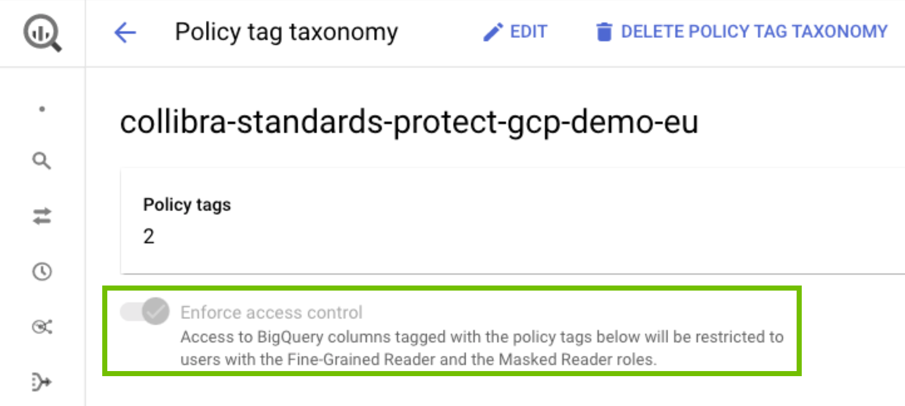 Image of policy tag taxonomy