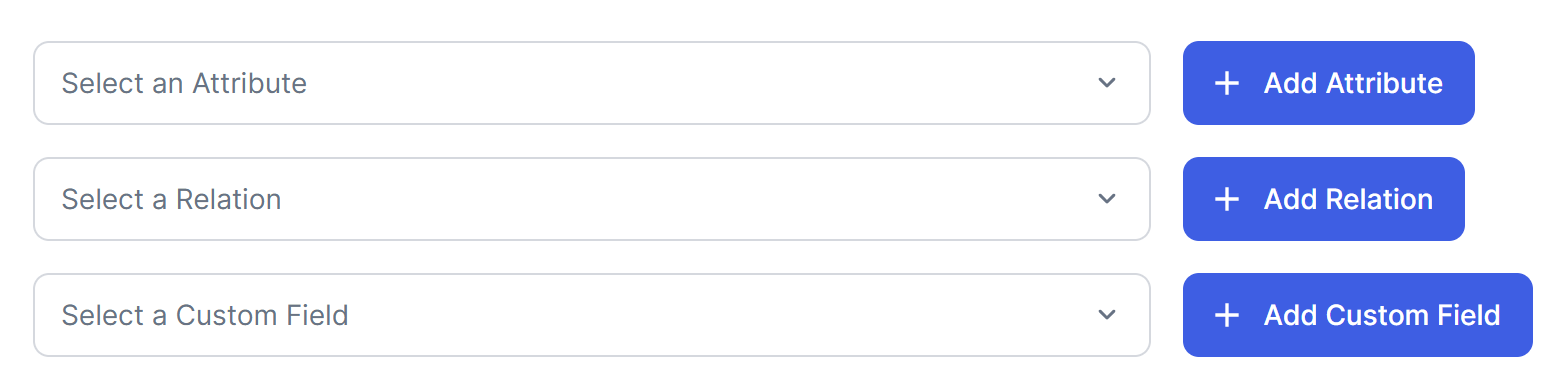 Drop-down list boxes for adding more fields Image of the drop-down list boxes used for adding more fields