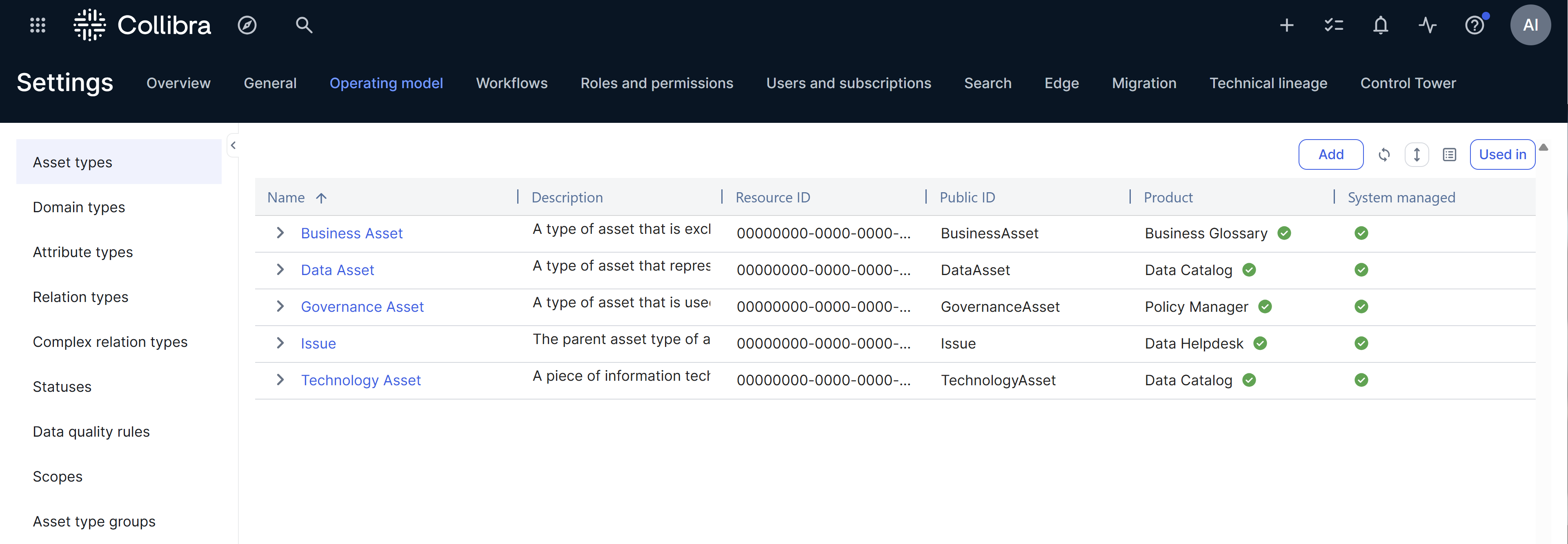 Image of Operating Model settings