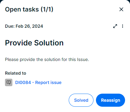 Collibra workflow task in the sidebar to provide a solution for an issue