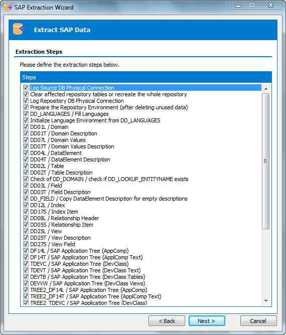 Wizard Extract Extracting metadata from SAP, SAP BW or SAP BW HANA