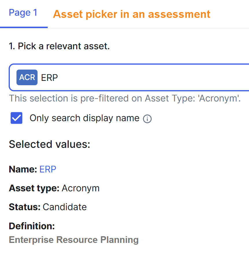 Image of an assessment page with an asset picker
