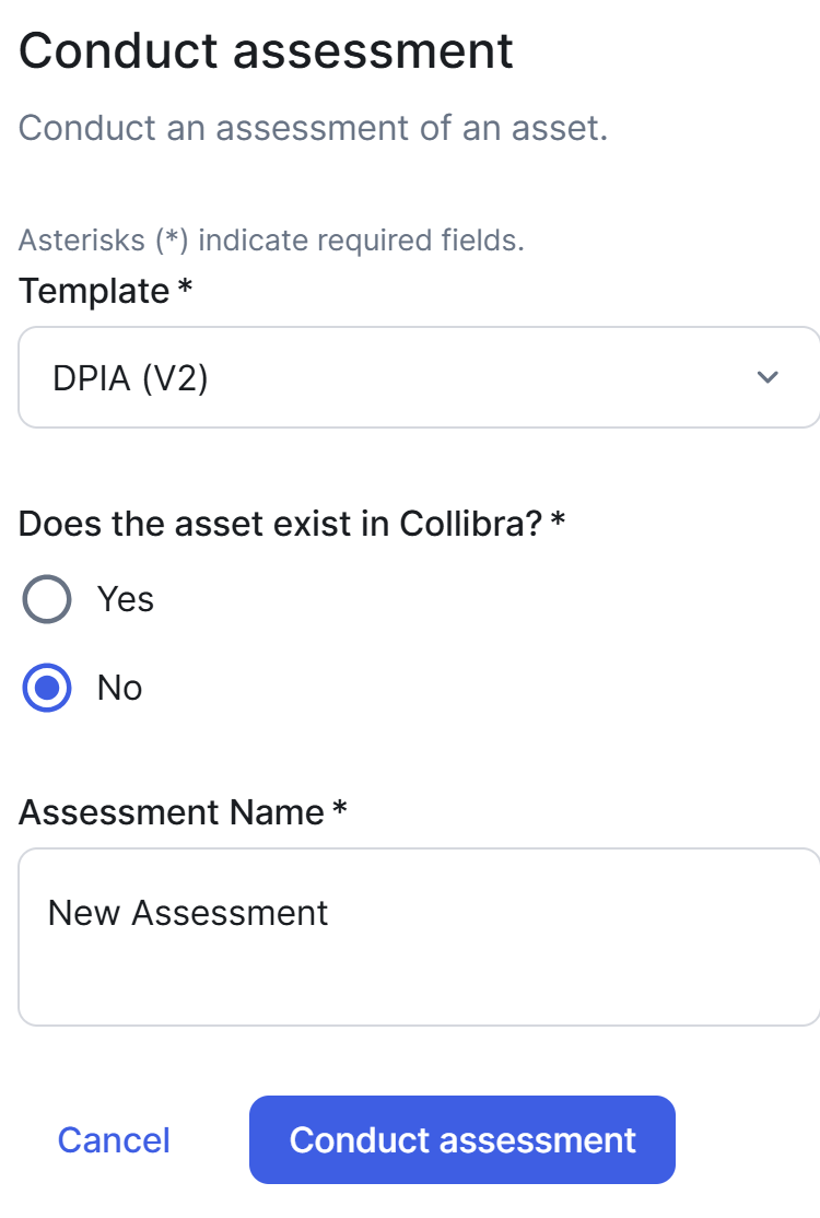 Image of the Conduct assessment section without an asset selected