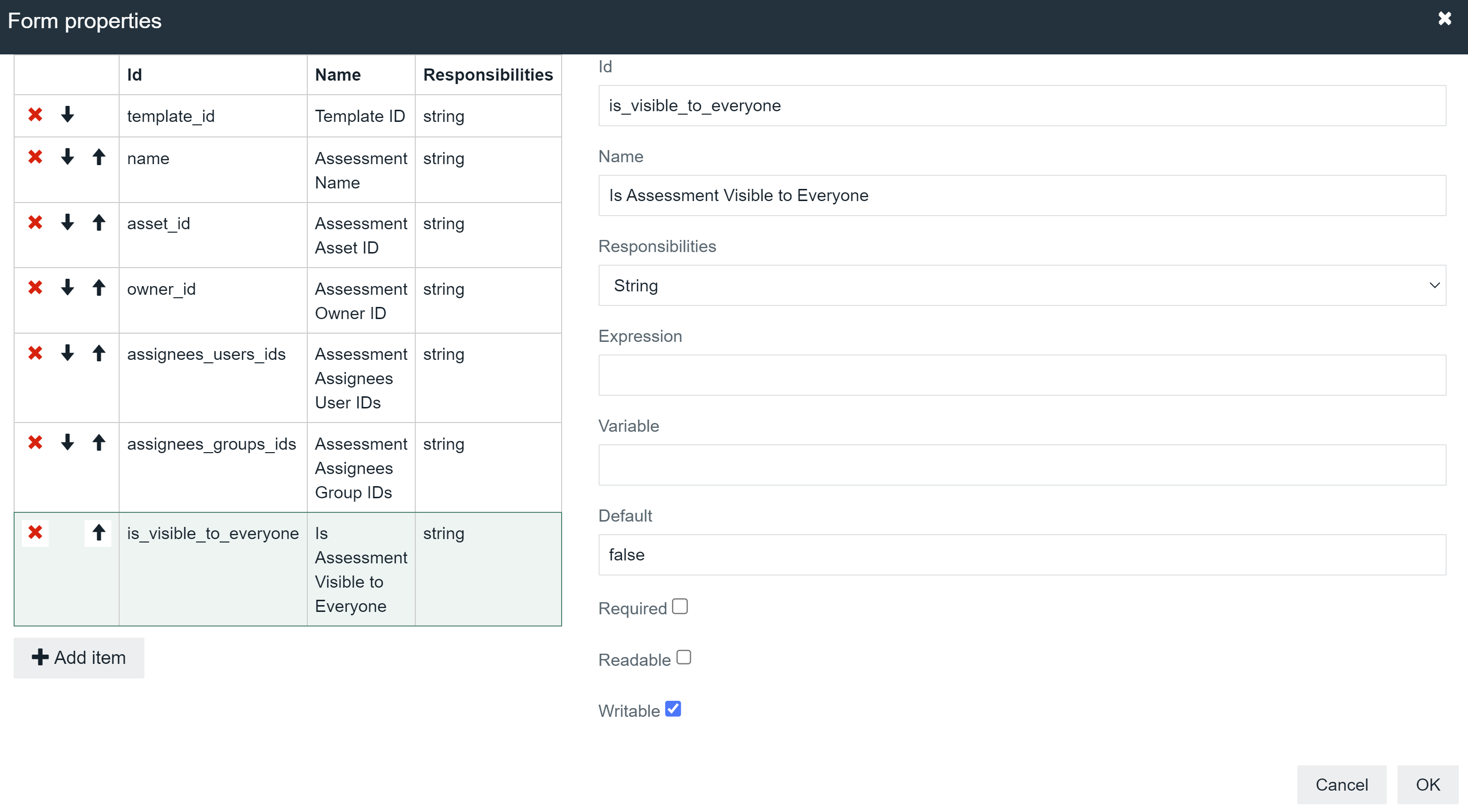 Form properties dialog box showing all the input parameters Form properties dialog box showing all the input parameters