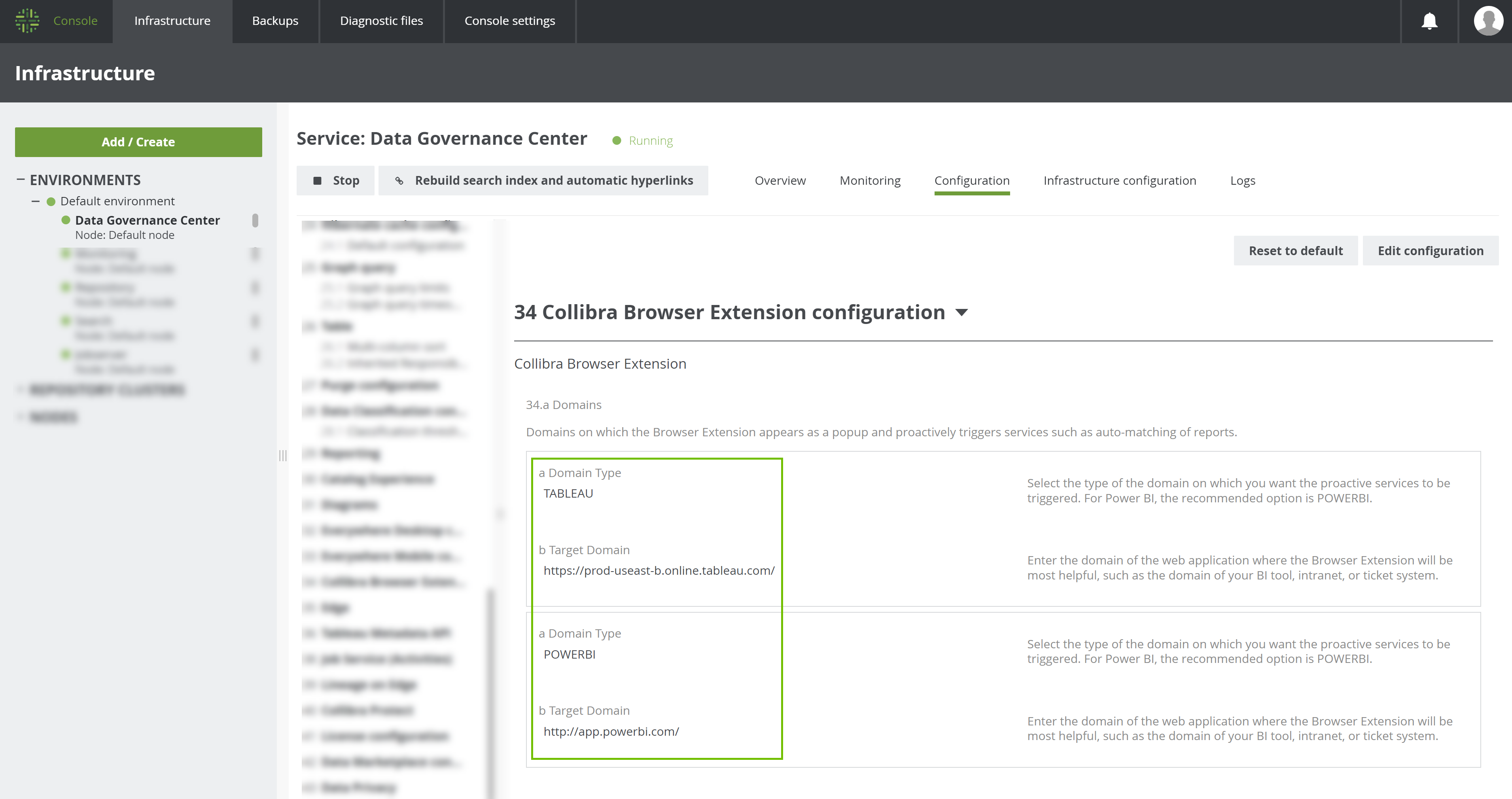 Collibra Browser Extension configuration section in Console