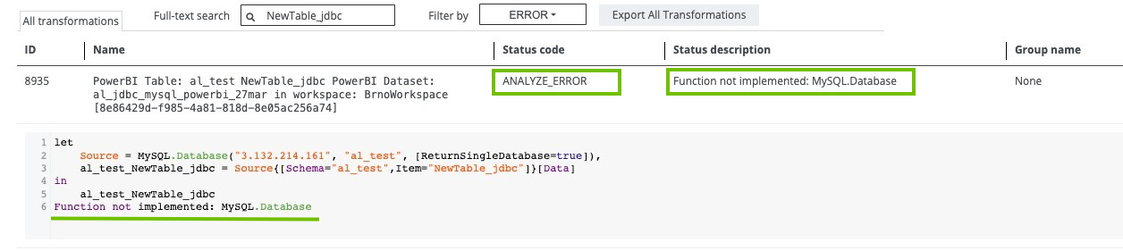 Image showing transformations and source code fragments in the transformations table