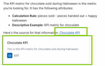 Image of how Collibra AI Copilot shows links to assets