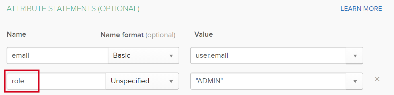 Okta SAML configuration role attribute