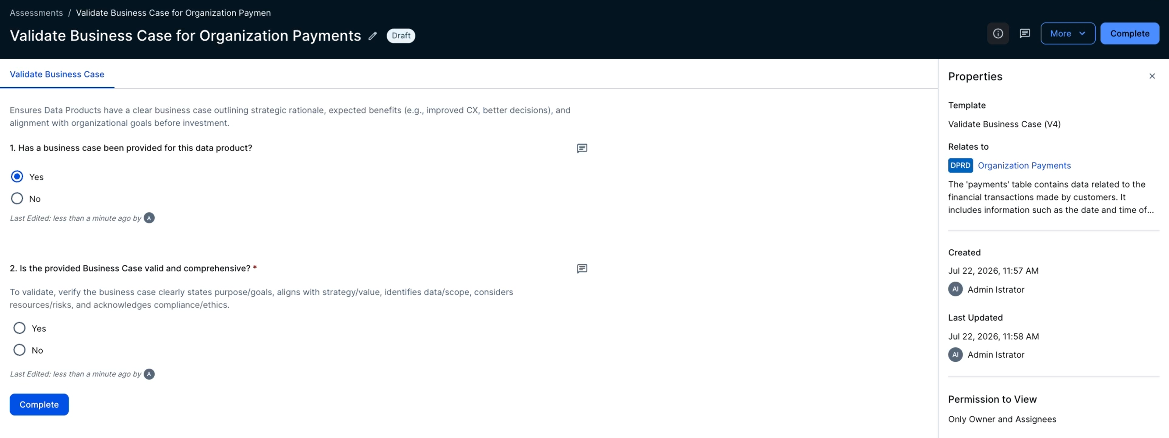 Image of an assessment page