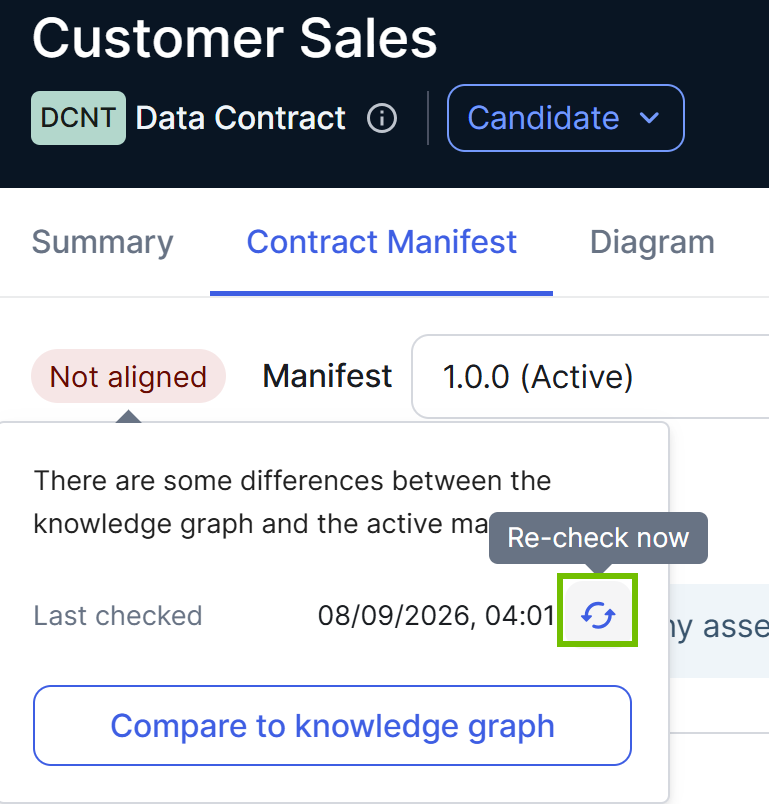 Contract Manifest tab with the Re-check now button Image of the Contract Manifest tab with the Re-check now button