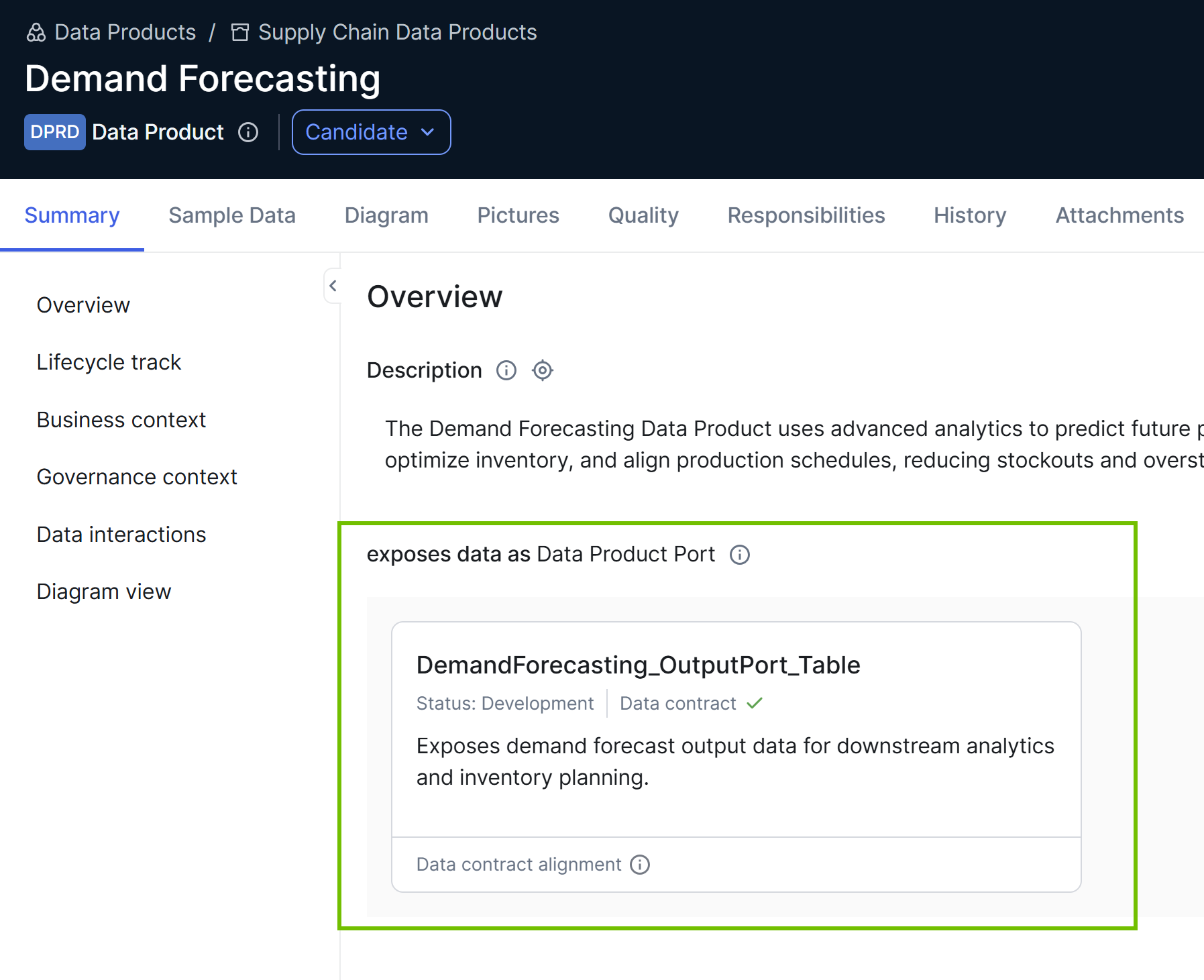 Image of the Data Product asset page with the Output Ports Viewer widget