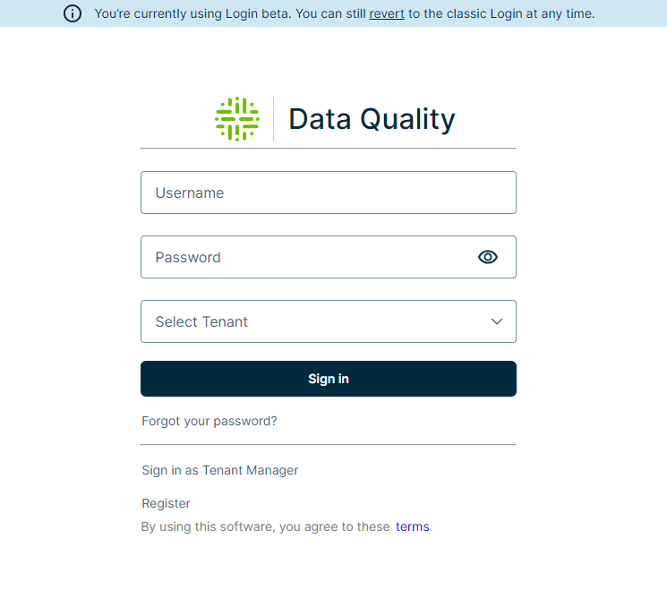Login page of DQ Web UI