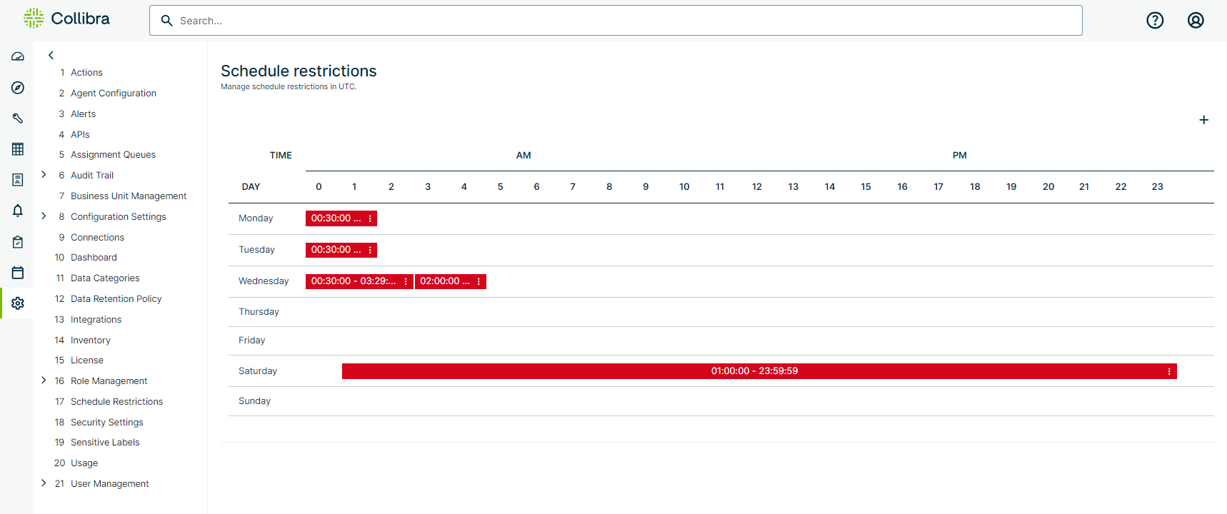 Screenshot of the Schedule Restrictions Admin Console page